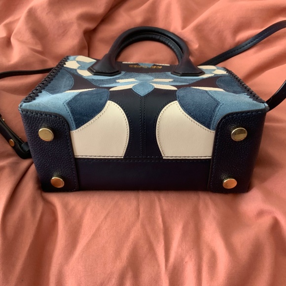 MICHAEL KORS BLUE SUEDE LEATHER FLORAL MERCER BAG - Picture 3 of 5
